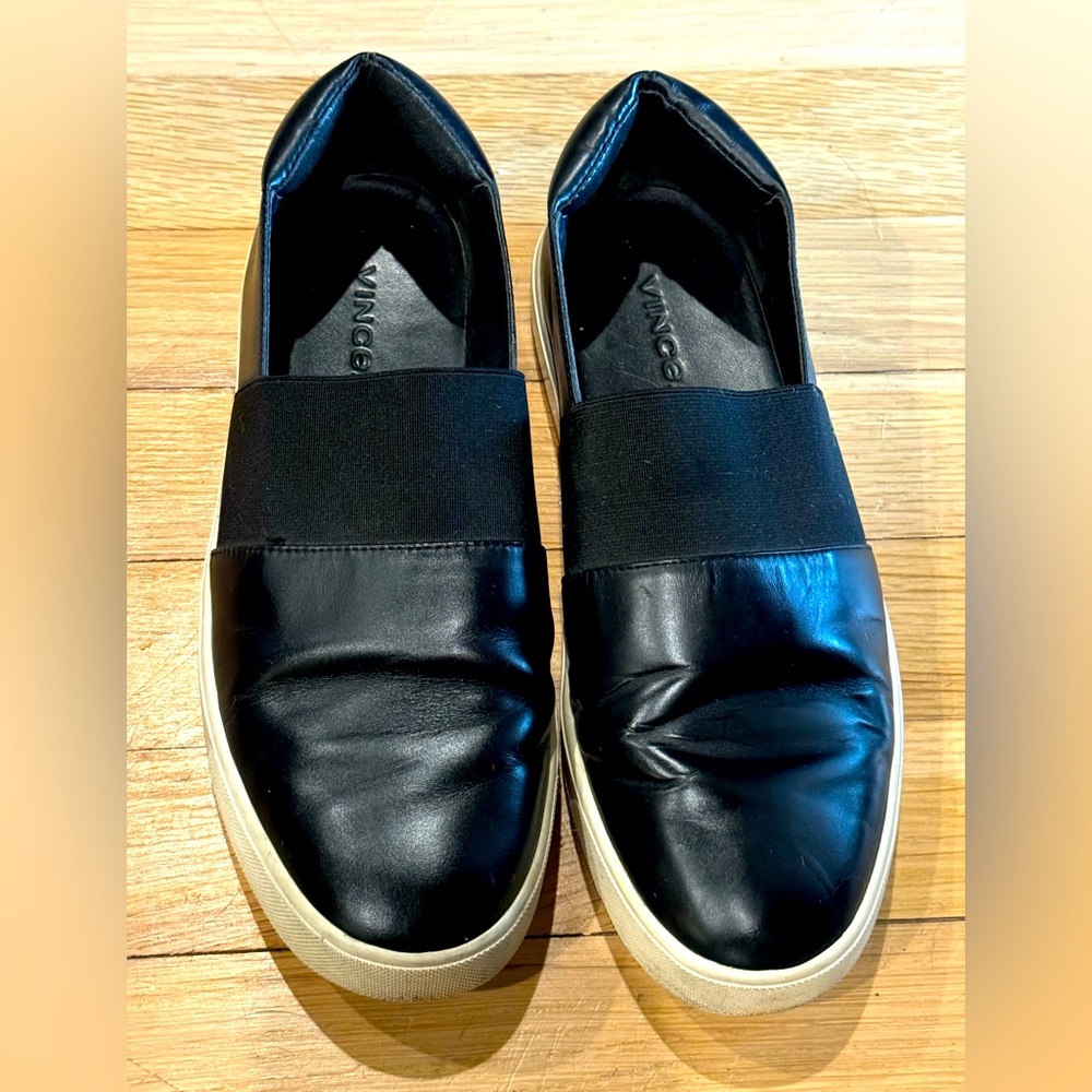 Vince Women’s Size 7 Corbin Blair Black Leather Slip-on Sneakers Flats Shoes